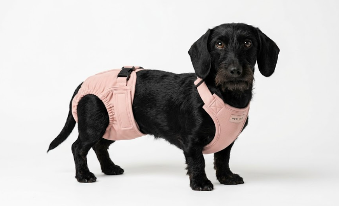 Dog measurement guide showing where to measure waist and length